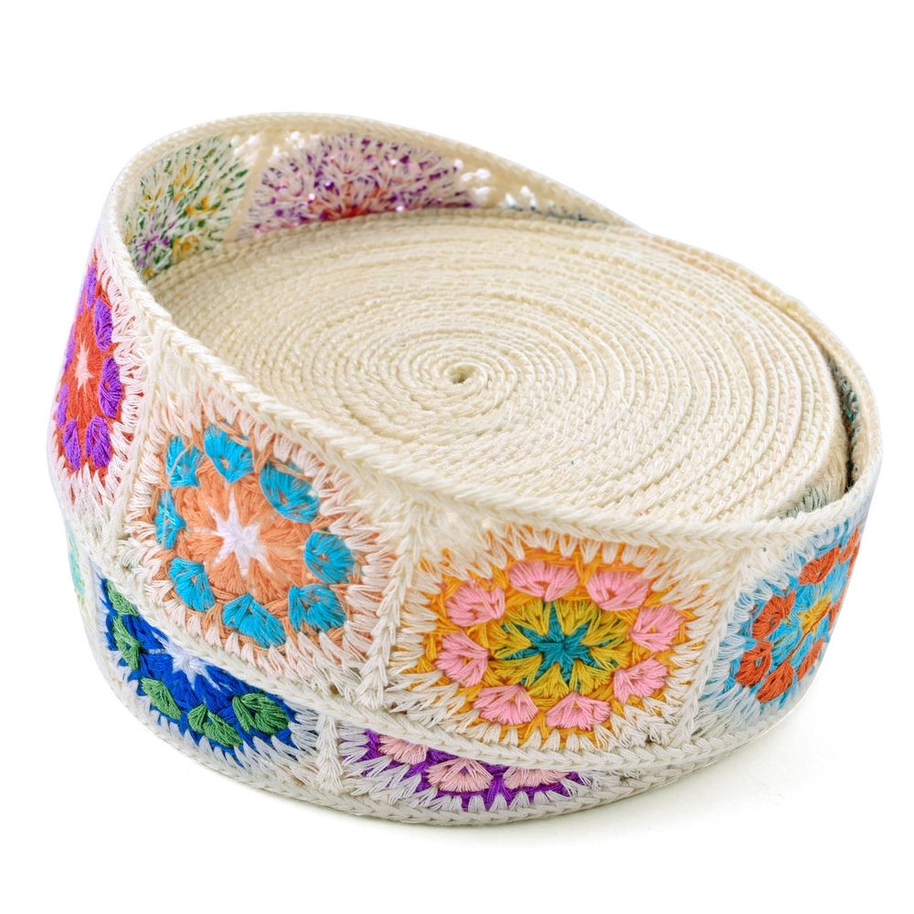 PAXMATE Cotton Webbing, 2 Inch Webbing Crochet Flower Webbing Strap for Bags, Arts and Crafts