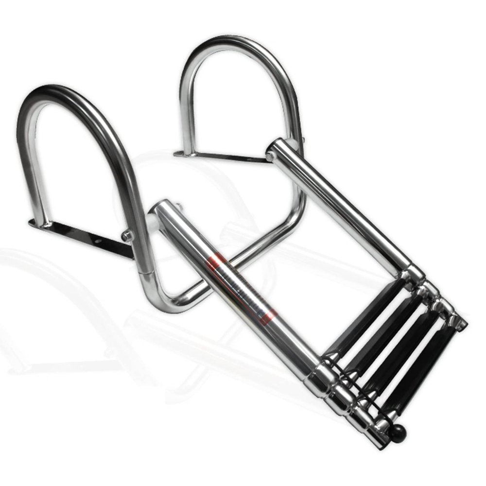 BABYCE Boat Ladder Marine Yacht Pontoon Boat Ladder with Safe Handrails, 4 Step Telescoping Swim Dock Ladder, Heavy Duty Stainless Steel Marine Boat Inboard Ladder