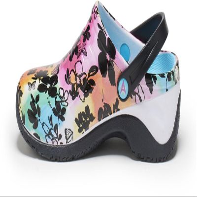 Anywear Zone Clogs - Water Resistant EVA Non Slip Work Shoes Women - Slip Resistant Work Shoes for Women - Nursing Clogs with Arch Support & Swivel Strap - Garden Rainbow - 7 Women/5 Men