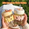 3Pack Milk Juice Cute Water Bottles,12oz Kawaii Glass Water Bottles with Straw and Lid for Girl Women,Portable Handy Water Cup for Juicing,Kombucha,Boba Milk,Fruit Drinks view 2