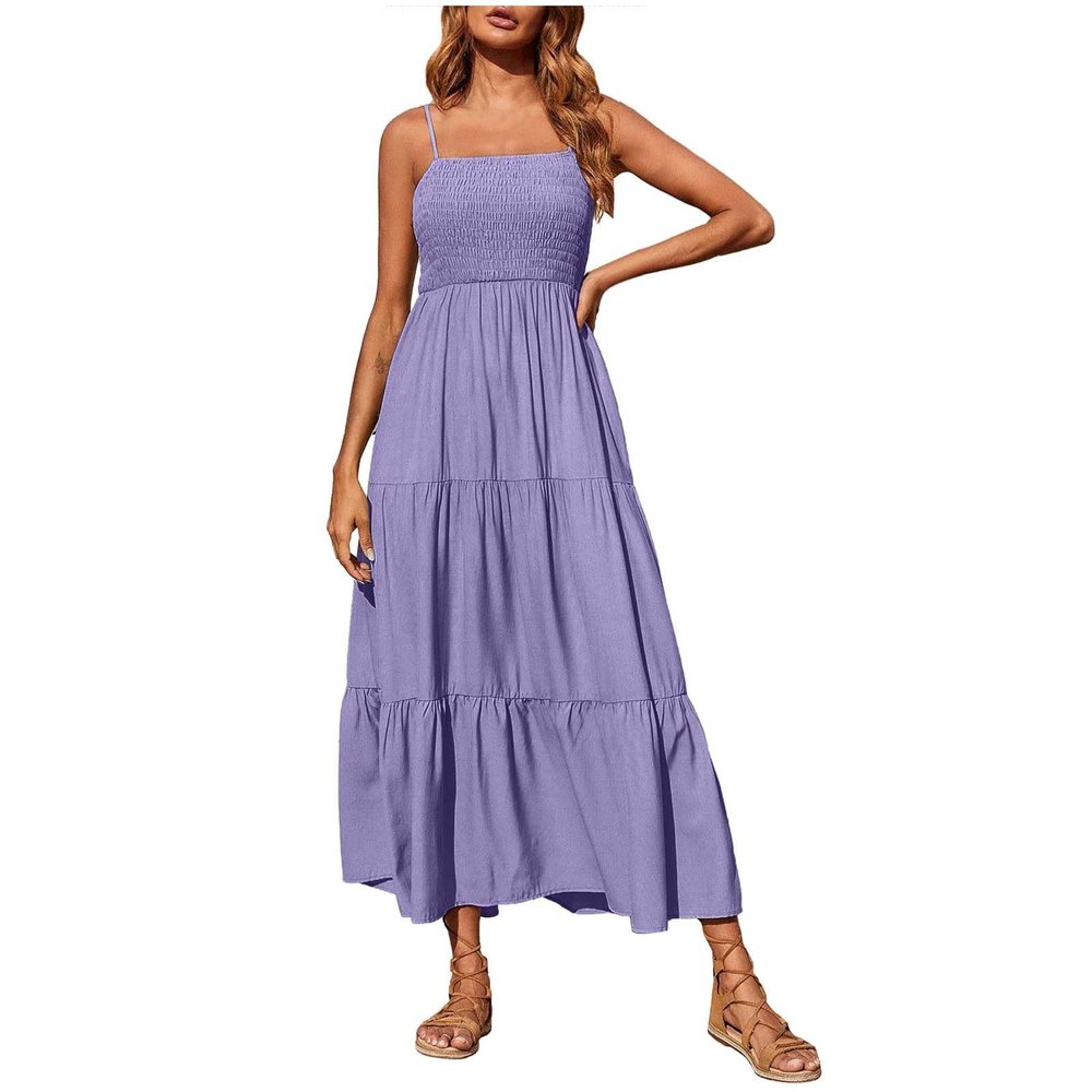 Akklian Womens Summer Dress Casual Loose Sleeveless Vacation Swing Flowy Tiered Sundress Cover up Long Maxi Dress Beach Dress