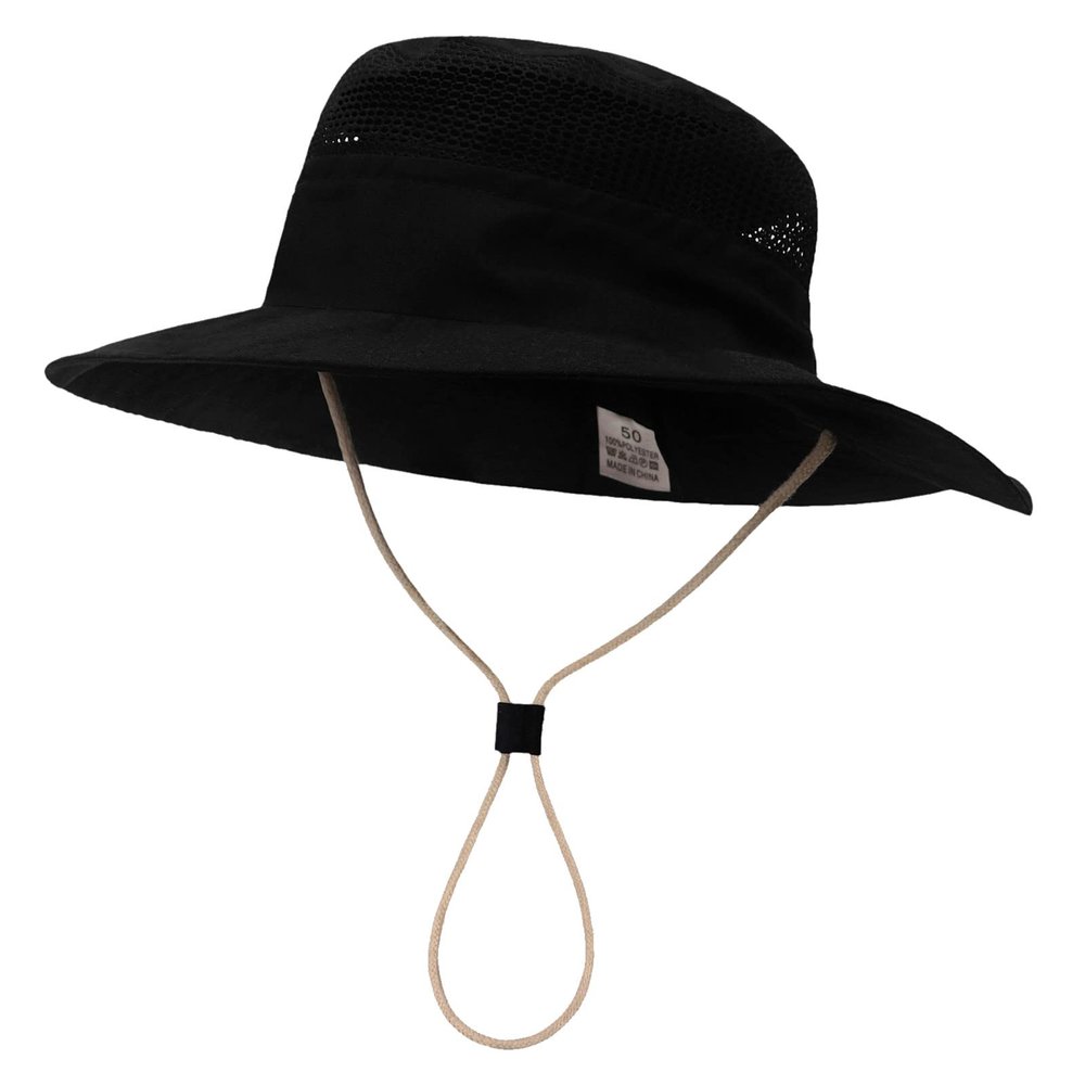 NineFit Basics Kids Wide Brim Adjustable Mesh Sun Hat UPF 50+ Sun Protectio Summer Beach Hat Kid Bucket Hats (Black, 12-24 Months)