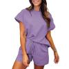 GOKKILRW Womens 2 Piece Outfits Short Sleeve Solid Color Summer V Neck Tee Shirts Shorts Casual Loose Fit Sweatsuit Tracksuit view 2