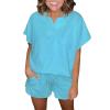 GOKKILRW Womens 2 Piece Outfits Short Sleeve Solid Color Summer V Neck Tee Shirts Shorts Casual Loose Fit Sweatsuit Tracksuit view 1