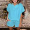 GOKKILRW Womens 2 Piece Outfits Short Sleeve Solid Color Summer V Neck Tee Shirts Shorts Casual Loose Fit Sweatsuit Tracksuit view 2