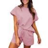 GOKKILRW Womens 2 Piece Outfits Short Sleeve Solid Color Summer V Neck Tee Shirts Shorts Casual Loose Fit Sweatsuit Tracksuit view 1