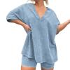 GOKKILRW Womens 2 Piece Outfits Short Sleeve Solid Color Summer V Neck Tee Shirts Shorts Casual Loose Fit Sweatsuit Tracksuit view 1