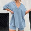 GOKKILRW Womens 2 Piece Outfits Short Sleeve Solid Color Summer V Neck Tee Shirts Shorts Casual Loose Fit Sweatsuit Tracksuit view 2