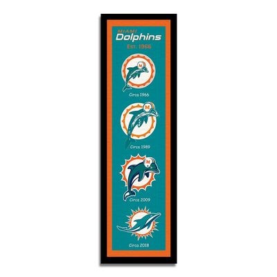 Sporticulture NFL Wall Art Miami Dolphins Logo Heritage Print - Large Size 12" x 36" Framed Football Poster Sports Logo Merchandise - Perfect Gifts For Men & Women Fans for Bedroom & Man Cave