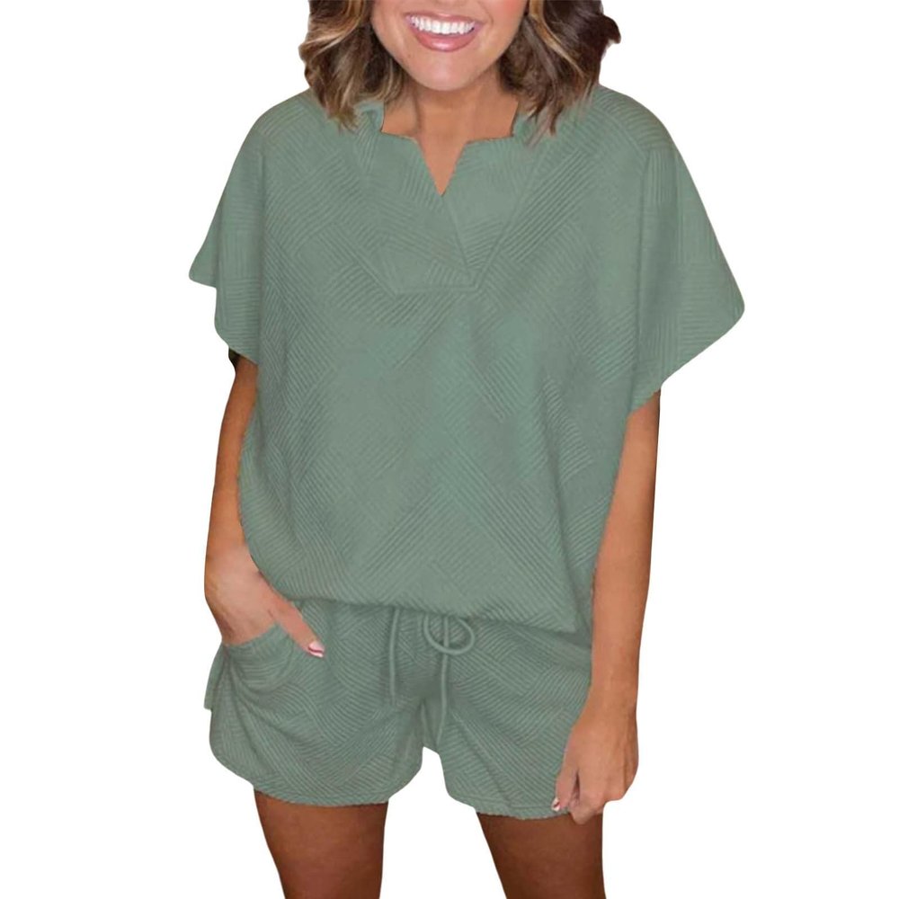 GOKKILRW Womens 2 Piece Lounge Sets Summer Oversized V Neck T-Shirts Tops Biker Shorts Set Workout Outdoor Jogging Tracksuit Pajamas S-XXL