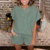 GOKKILRW Womens 2 Piece Lounge Sets Summer Oversized V Neck T-Shirts Tops Biker Shorts Set Workout Outdoor Jogging Tracksuit Pajamas S-XXL view 2