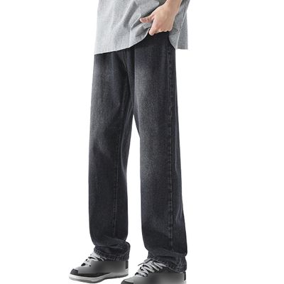 JEsilunmaMY Men's Hip Hop Straight Leg Jeans Loose Fit Streetwear Wide Leg Denim Pants Casual Cotton Baggy Jean Trousers (Black,Large)