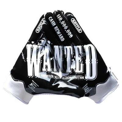 Battle Sports Wanted Wide Receiver Football Gloves, Ultra Stick Adult & Youth Gloves - Youth Small, Black/White