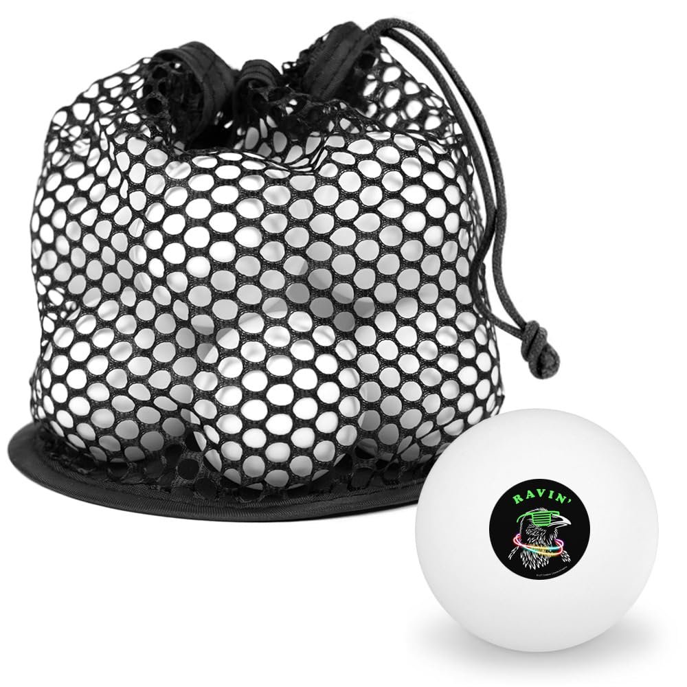 Ravin' Rave Raven Funny Humor Novelty Table Tennis Ping Pong Ball 12 Pack with Storage Bag