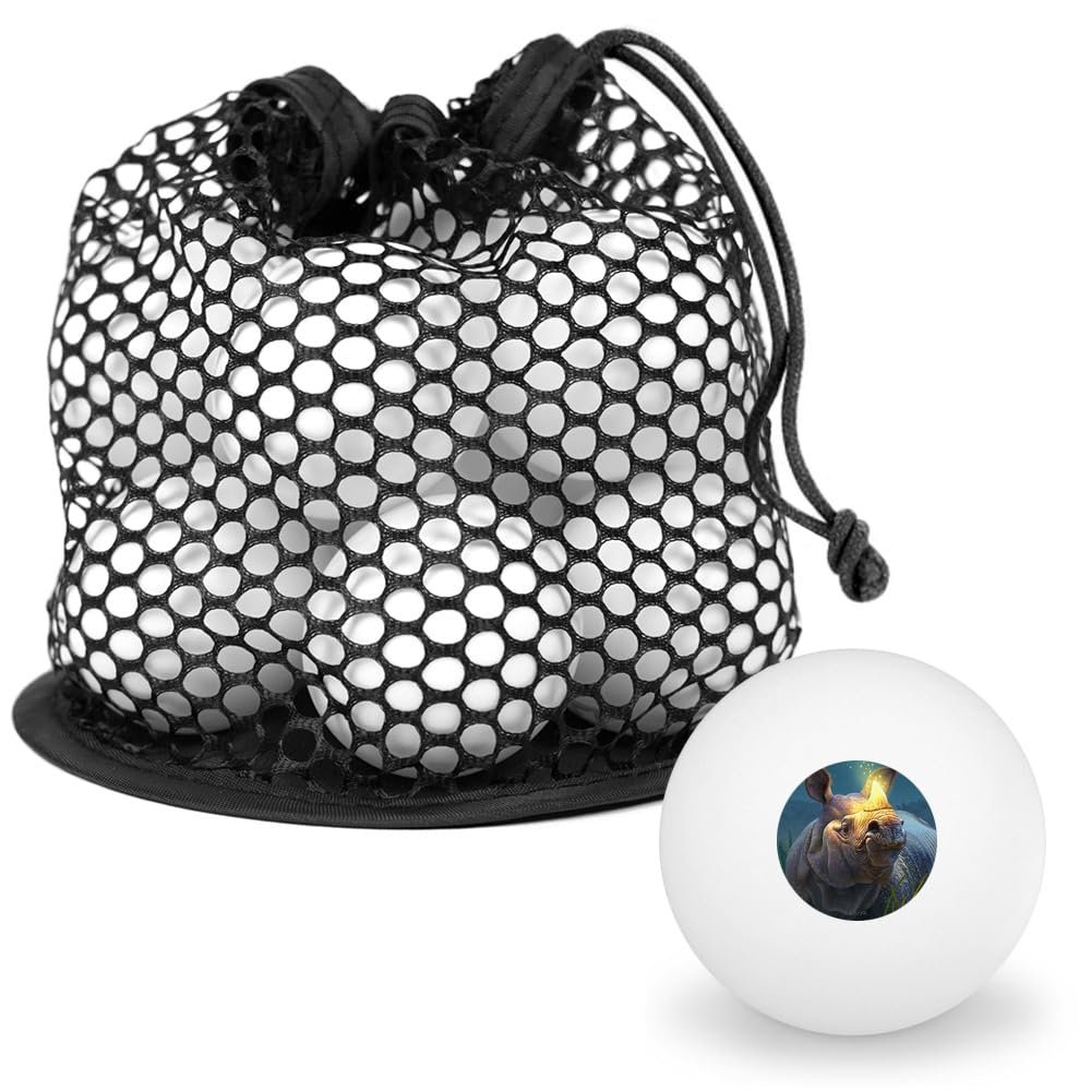 Rhino Glowing Horn Novelty Table Tennis Ping Pong Ball 12 Pack with Storage Bag
