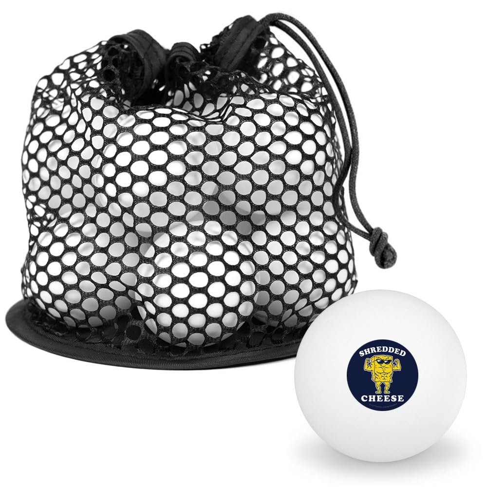 Shredded Cheese Muscles Funny Humor Novelty Table Tennis Ping Pong Ball 12 Pack with Storage Bag