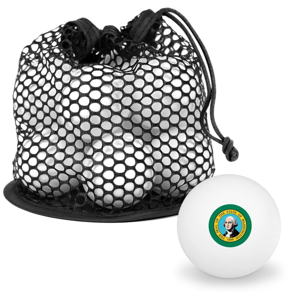 State of Washington Flag Novelty Table Tennis Ping Pong Ball 12 Pack with Storage Bag