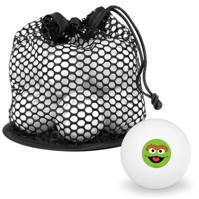 Sesame Street Oscar the Grouch Face Novelty Table Tennis Ping Pong Ball 12 Pack with Storage Bag