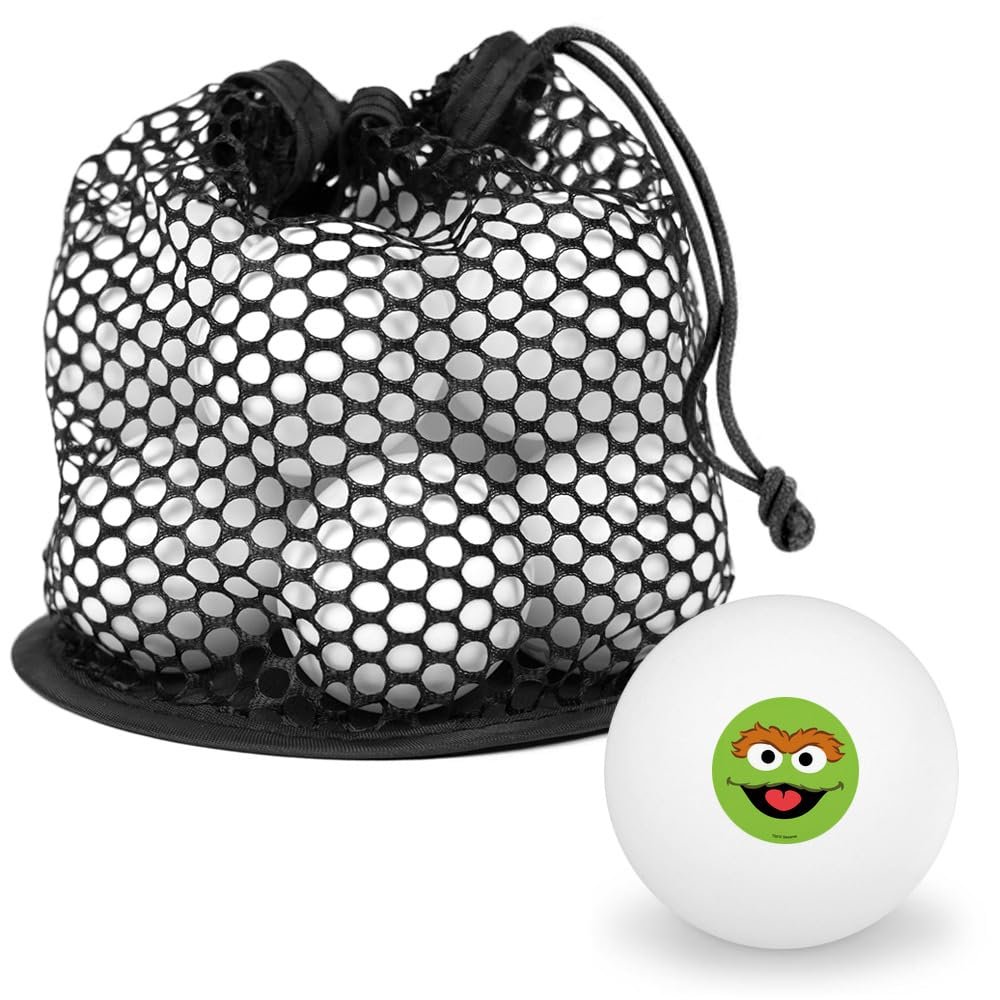 Sesame Street Oscar the Grouch Face Novelty Table Tennis Ping Pong Ball 12 Pack with Storage Bag