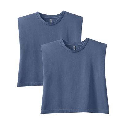 American Apparel Womens Heavyweight Cotton, Boxy, Cropped, and Garment Dyed Muscle T-Shirt, Style G307GD, 2-Pack, Faded Navy (2-pack), Small