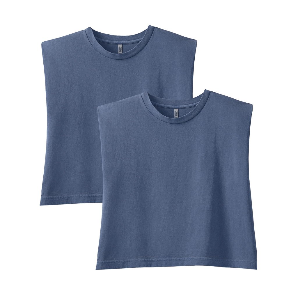American Apparel Womens Heavyweight Cotton, Boxy, Cropped, and Garment Dyed Muscle T-Shirt, Style G307GD, 2-Pack, Faded Navy (2-pack), Small