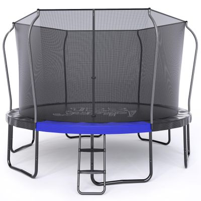 123JUMP 12FT Outdoor Trampoline with Safety Enclosure Net and Ladder, Round Recreational Trampoline for Kids with ASTM Approval, Spring Pad Cover, Heavy Duty Jump Mat