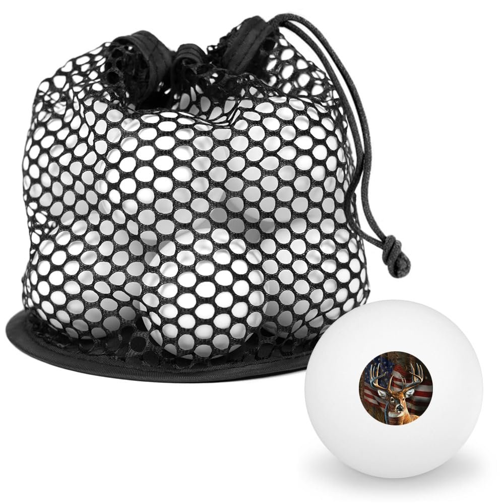 Deer with American Flag Novelty Table Tennis Ping Pong Ball 12 Pack with Storage Bag