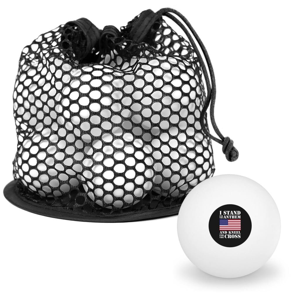 I Stand For The Flag Kneel Cross USA American Flag Patriotic Novelty Table Tennis Ping Pong Ball 12 Pack with Storage Bag