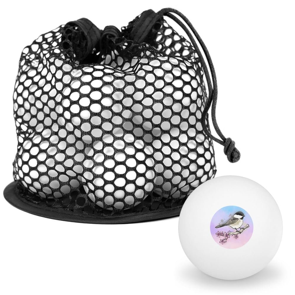 Black-capped Chickadee Watercolor Northeastern Bird Novelty Table Tennis Ping Pong Ball 12 Pack with Storage Bag
