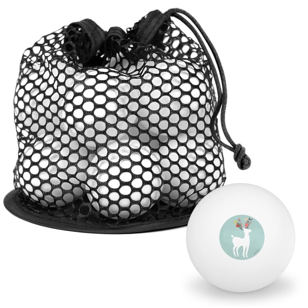 Deer and Flowers Novelty Table Tennis Ping Pong Ball 12 Pack with Storage Bag