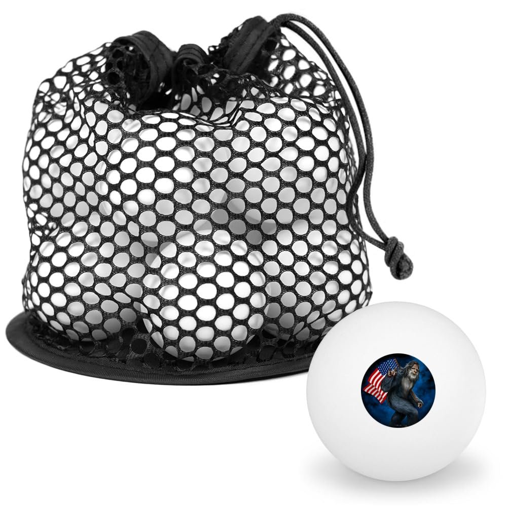 American Flag Patriotic Sasquatch Bigfoot Novelty Table Tennis Ping Pong Ball 12 Pack with Storage Bag