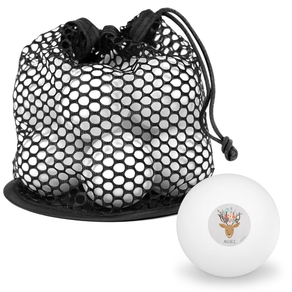 Noel Christmas Deer with Flowers Novelty Table Tennis Ping Pong Ball 12 Pack with Storage Bag