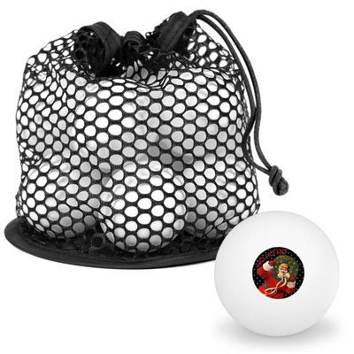 Christmas Holiday Santa Ho Ho Ho Wreath Novelty Table Tennis Ping Pong Ball 12 Pack with Storage Bag