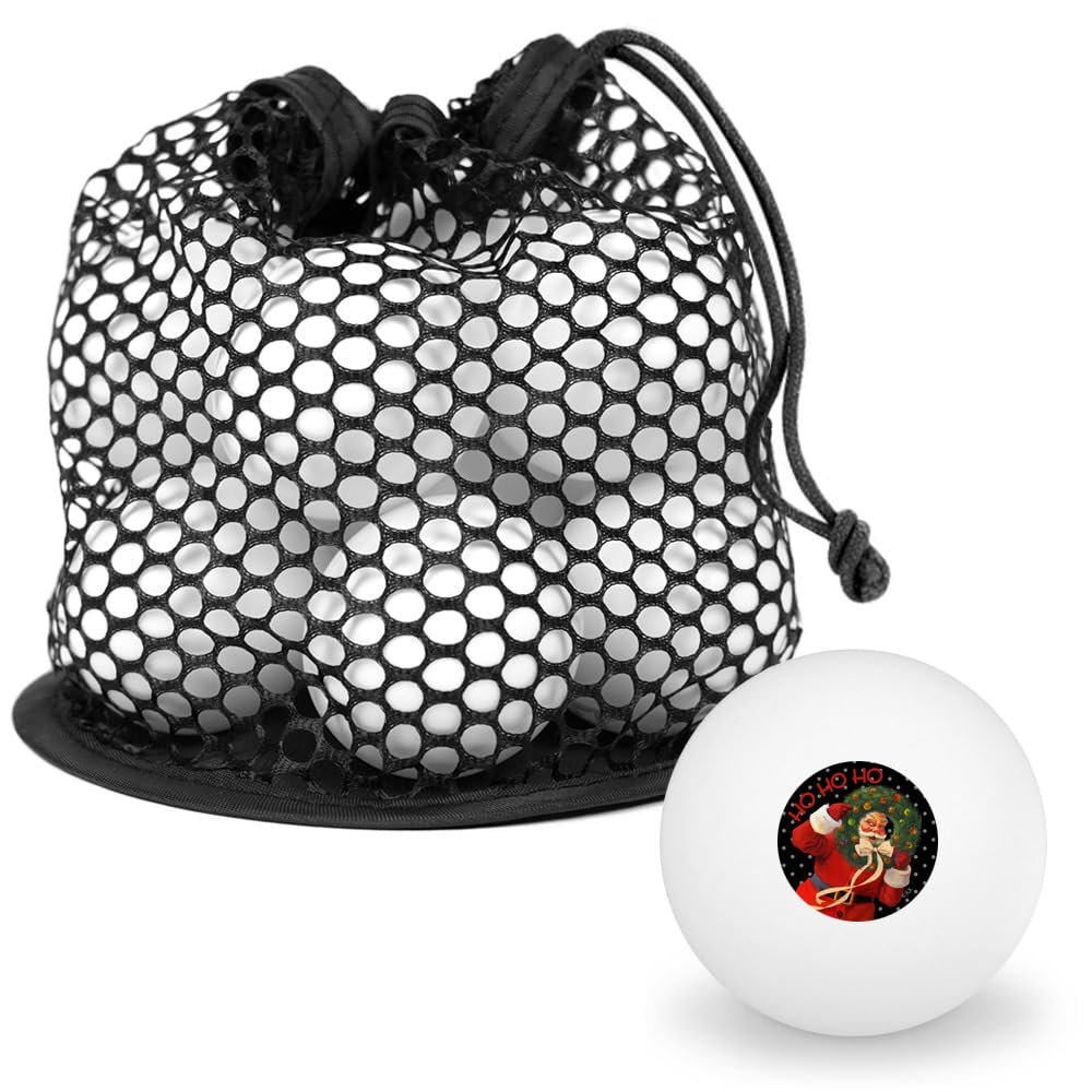 Christmas Holiday Santa Ho Ho Ho Wreath Novelty Table Tennis Ping Pong Ball 12 Pack with Storage Bag