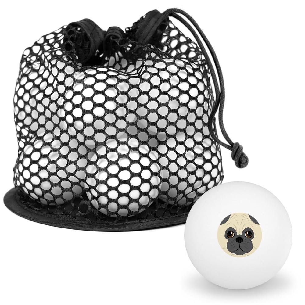 Cute Pug Face Pet Dog Novelty Table Tennis Ping Pong Ball 12 Pack with Storage Bag