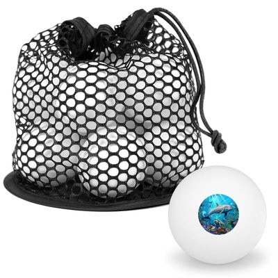 Coral Reef Dolphin and Sea Turtle Novelty Table Tennis Ping Pong Ball 12 Pack with Storage Bag