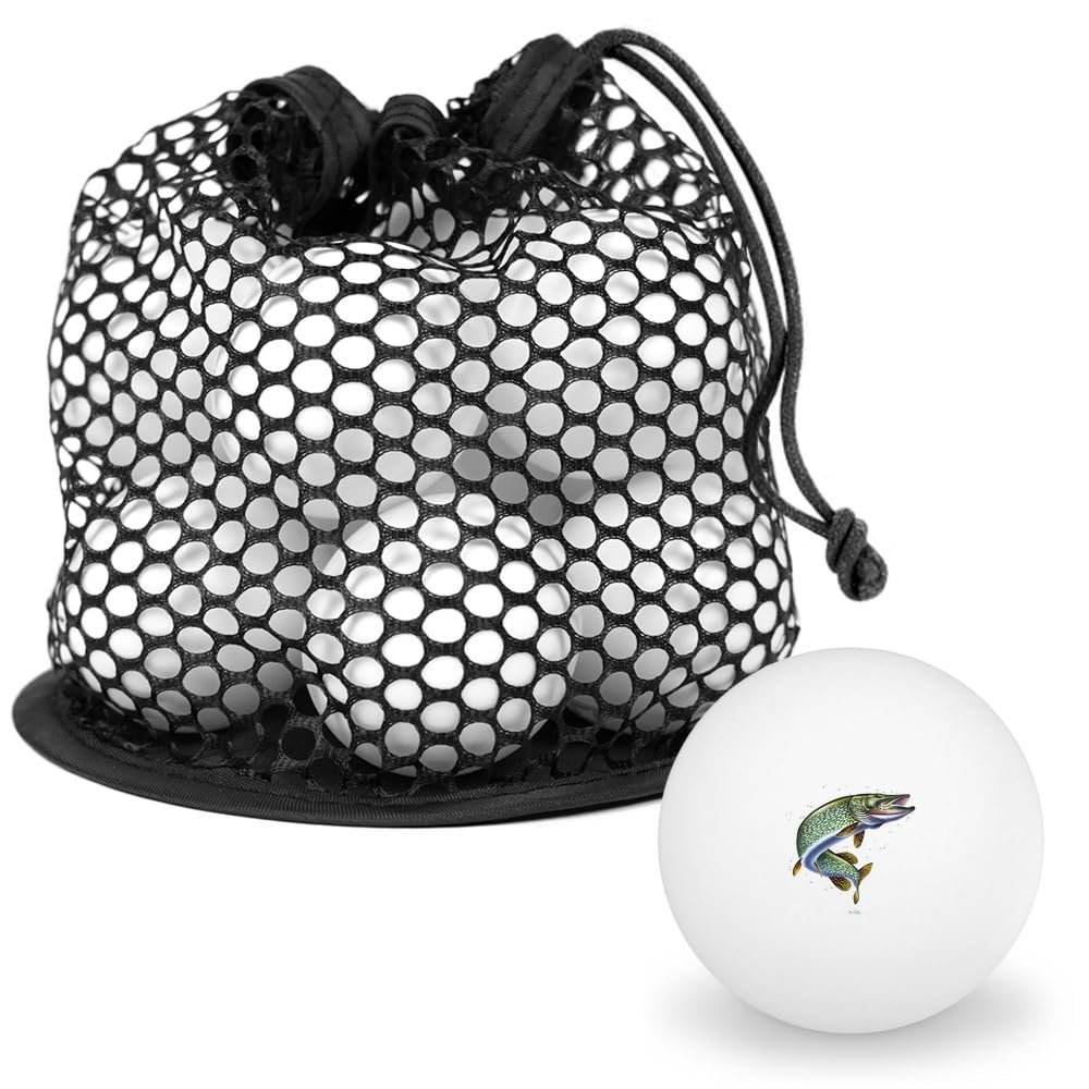 Northern Pike Fishing 3 Novelty Table Tennis Ping Pong Ball 12 Pack with Storage Bag