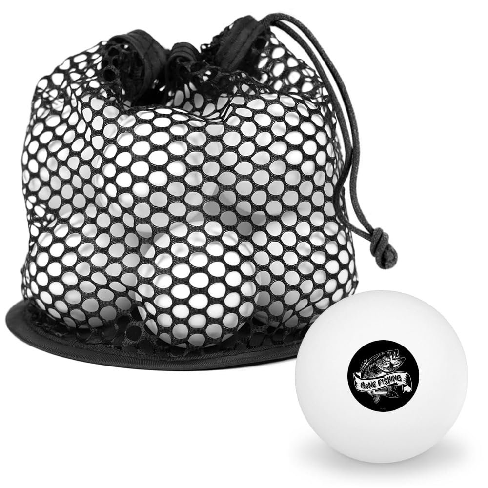 Gone Fishing Novelty Table Tennis Ping Pong Ball 12 Pack with Storage Bag