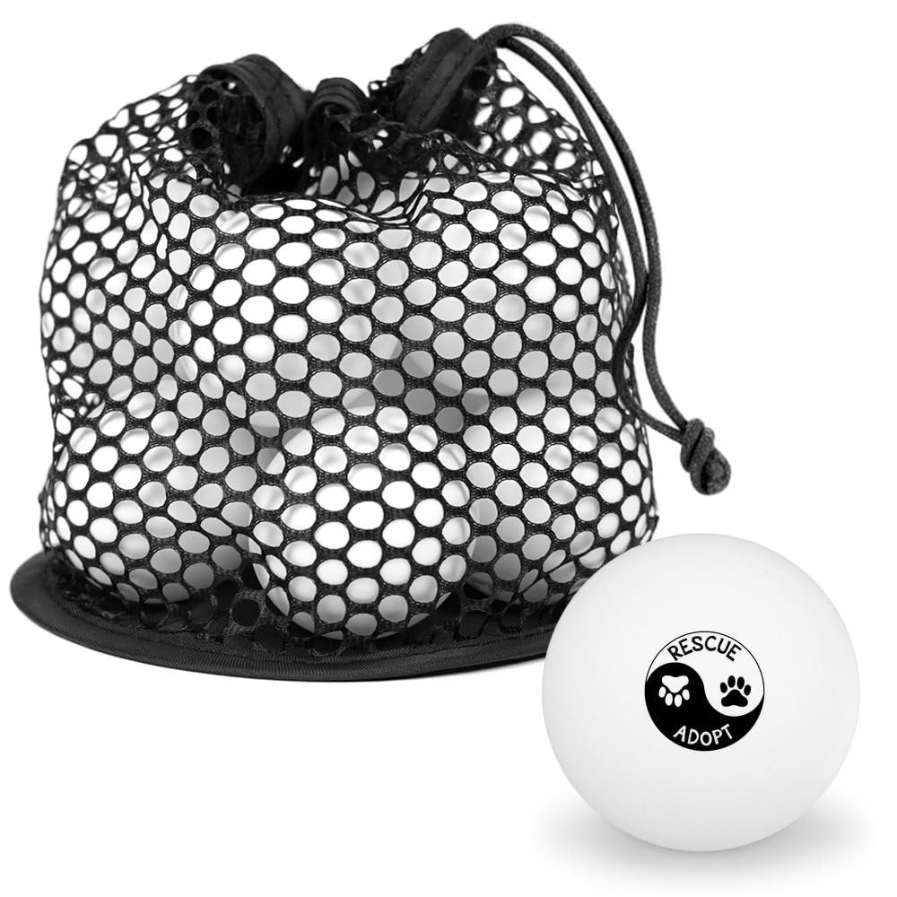 Rescue Adopt Yin Yang Paw Prints Dogs Cats Novelty Table Tennis Ping Pong Ball 12 Pack with Storage Bag