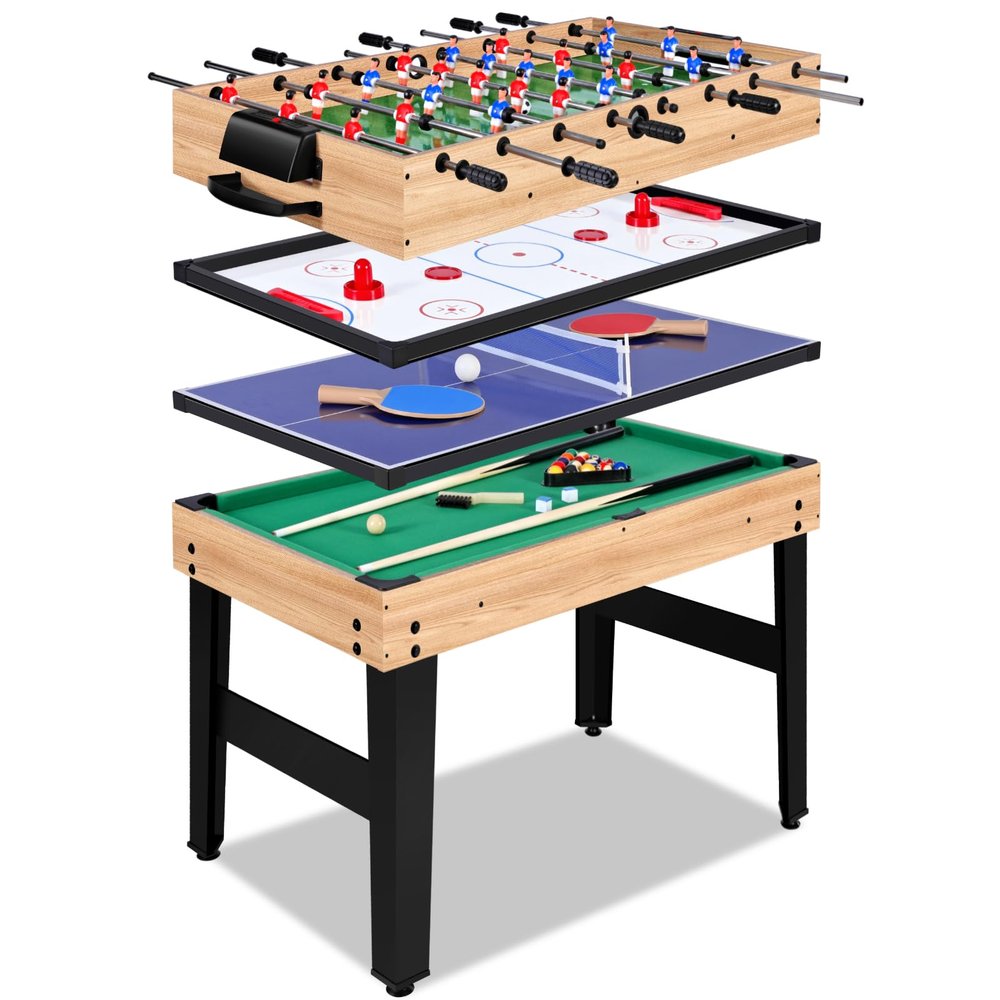Rioloiuy 12-in-1 Game Table for Home - Foosball Table, Air Hockey Table, Pool Table & More! - Ideal for Game Rooms and Family Game Nights!, Wood-1