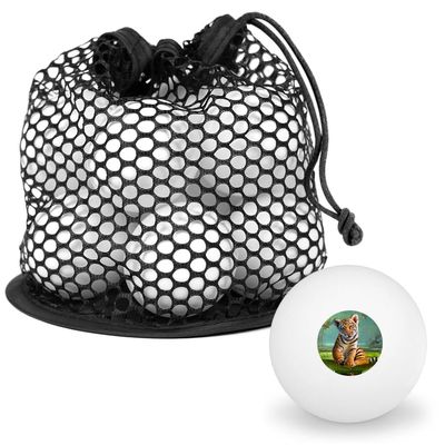 Baby Tiger and Lillies Novelty Table Tennis Ping Pong Ball 12 Pack with Storage Bag