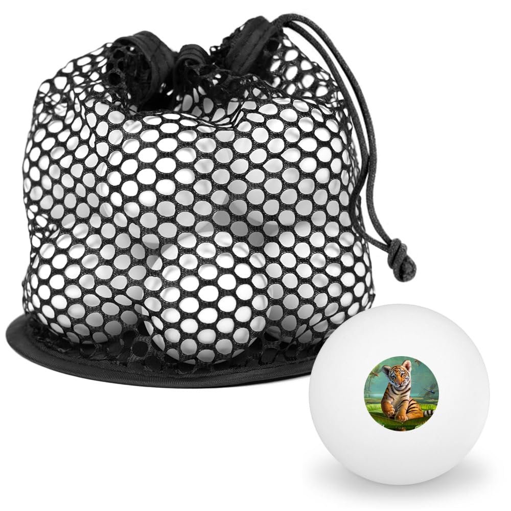 Baby Tiger and Lillies Novelty Table Tennis Ping Pong Ball 12 Pack with Storage Bag