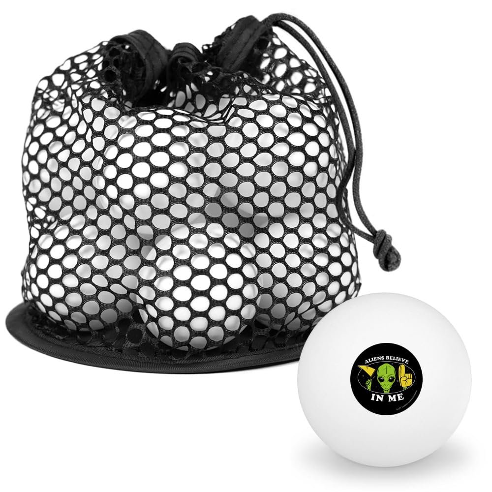 Aliens Believe in Me Funny Humor Novelty Table Tennis Ping Pong Ball 12 Pack with Storage Bag