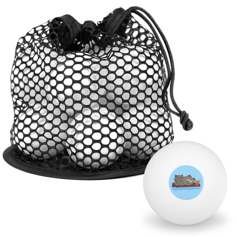 Catfish Mercat Cat Mermaid Sitting On Log Novelty Table Tennis Ping Pong Ball 12 Pack with Storage Bag