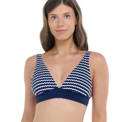 Skye Women's Standard Isabella Wide Band Triangle Bikini Top Swimsuit, Breaking Waves Stripe