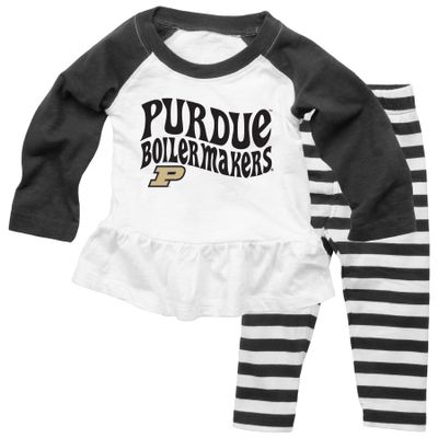 Wes and Willy NCAA Infant Girls Ruffle Raglan Set,Purdue Boilermakers,24M,Black