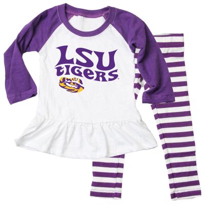 Wes and Willy NCAA Infant Girls Ruffle Raglan Set,LSU Tigers,24M,Grape
