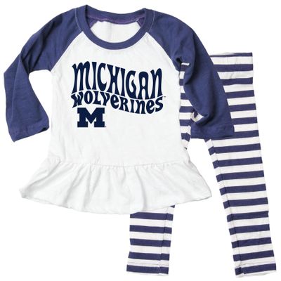 Wes and Willy NCAA Infant Girls Ruffle Raglan Set,Michigan Wolverines,24M,Midnight