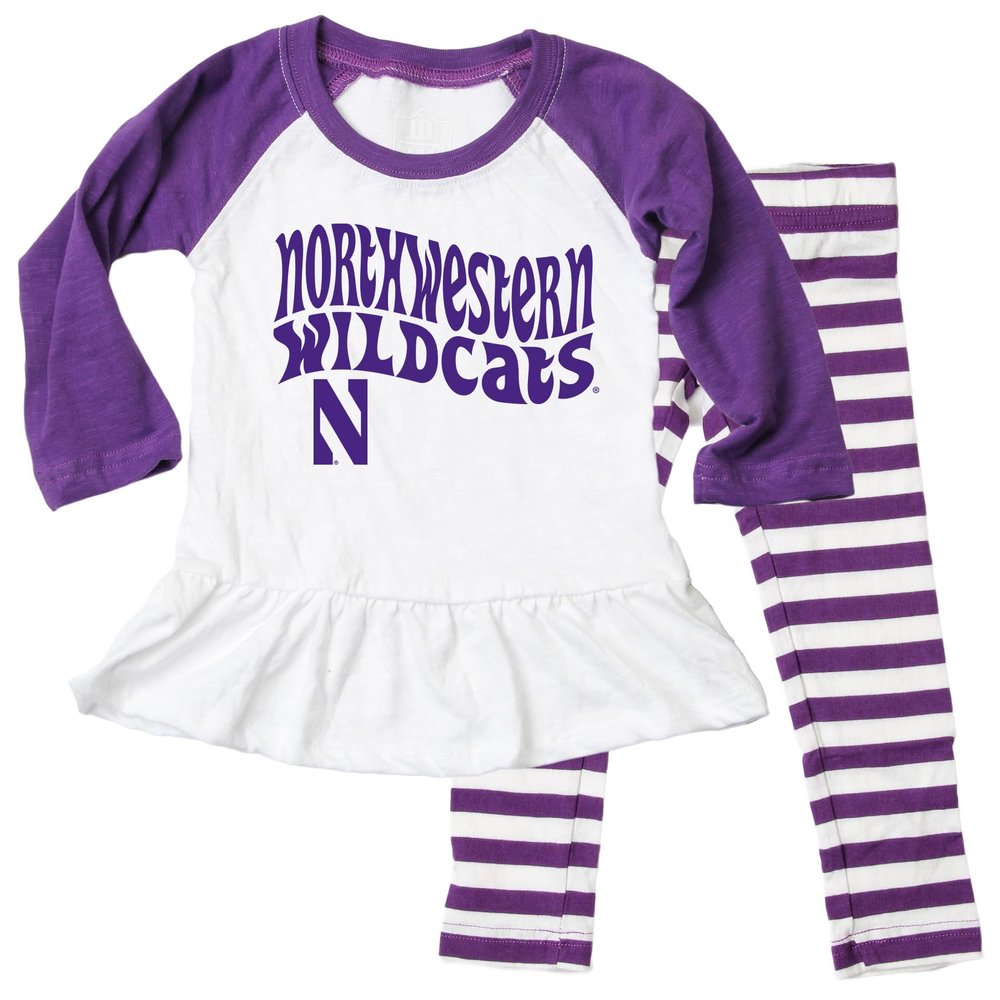 Wes and Willy NCAA Infant Girls Ruffle Raglan Set,Northwestern Wildcats,18M,Grape