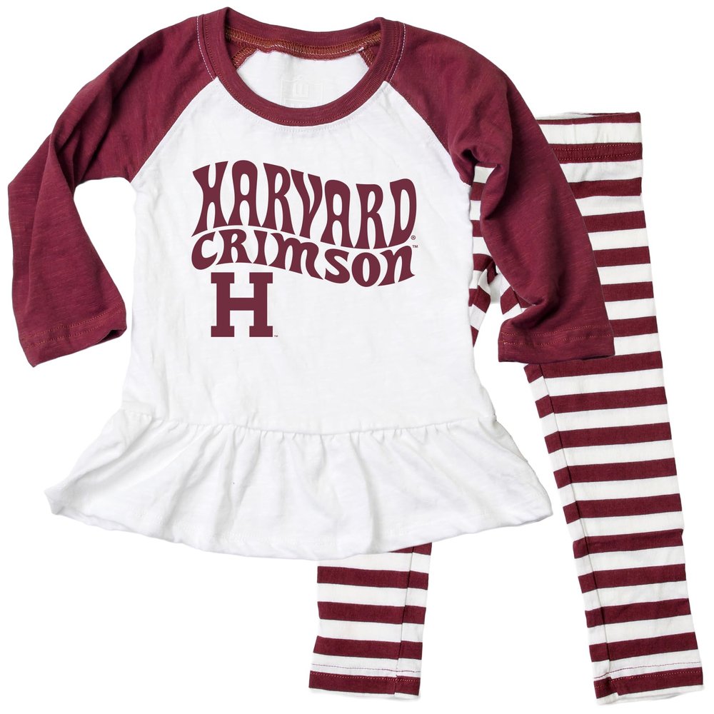 Wes and Willy NCAA Infant Girls Ruffle Raglan Set,Harvard Crimson,24M,HAR Maroon